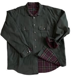 Vintage IZOD Men’s XL Button Down Long Sleeve Shirt Shacket Green Flannel Lining